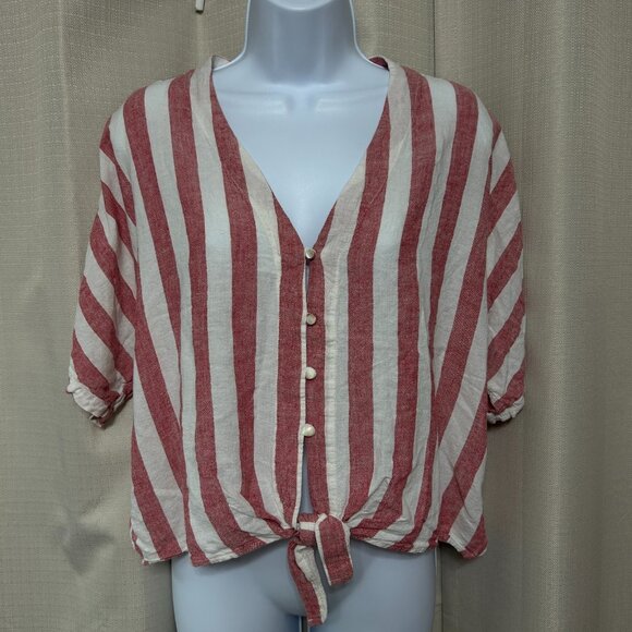 Rails Thea Tie Front Button Up Short Sleeve Top Women's Sz Large Seville Stripe - Picture 1 of 10